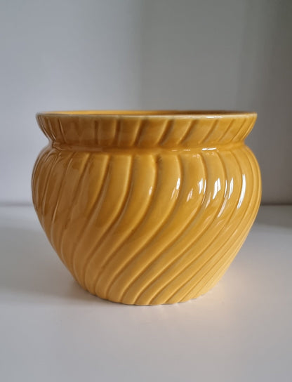 Retro Mustard Colour Ribbed Ceramic Plant Pot