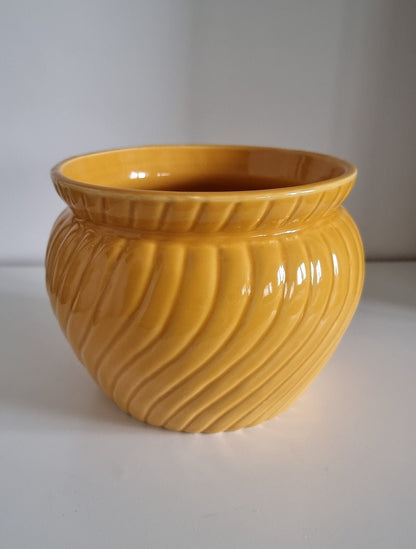 Retro Mustard Colour Ribbed Ceramic Plant Pot