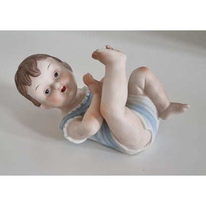 Lovely Vintage Bisque Porcelain Piano Baby Boy Figurine