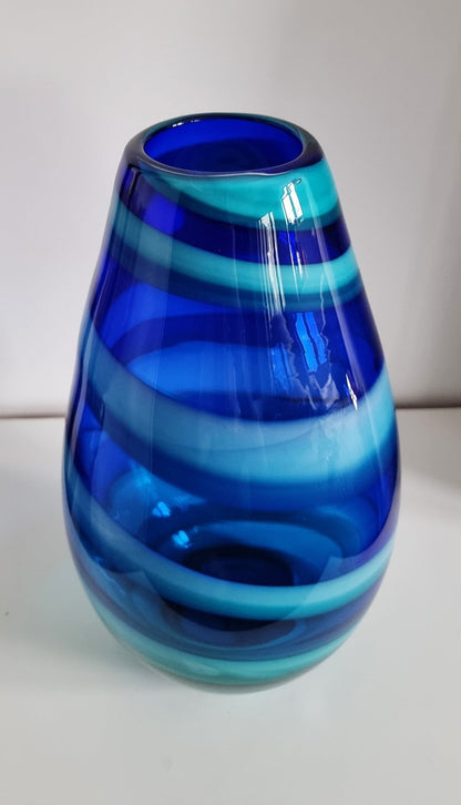 Vintage Blue Swirl Art Glass Vase