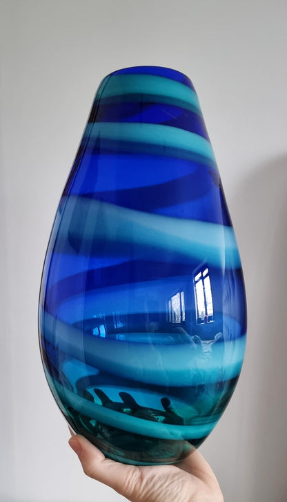 Vintage Blue Swirl Art Glass Vase