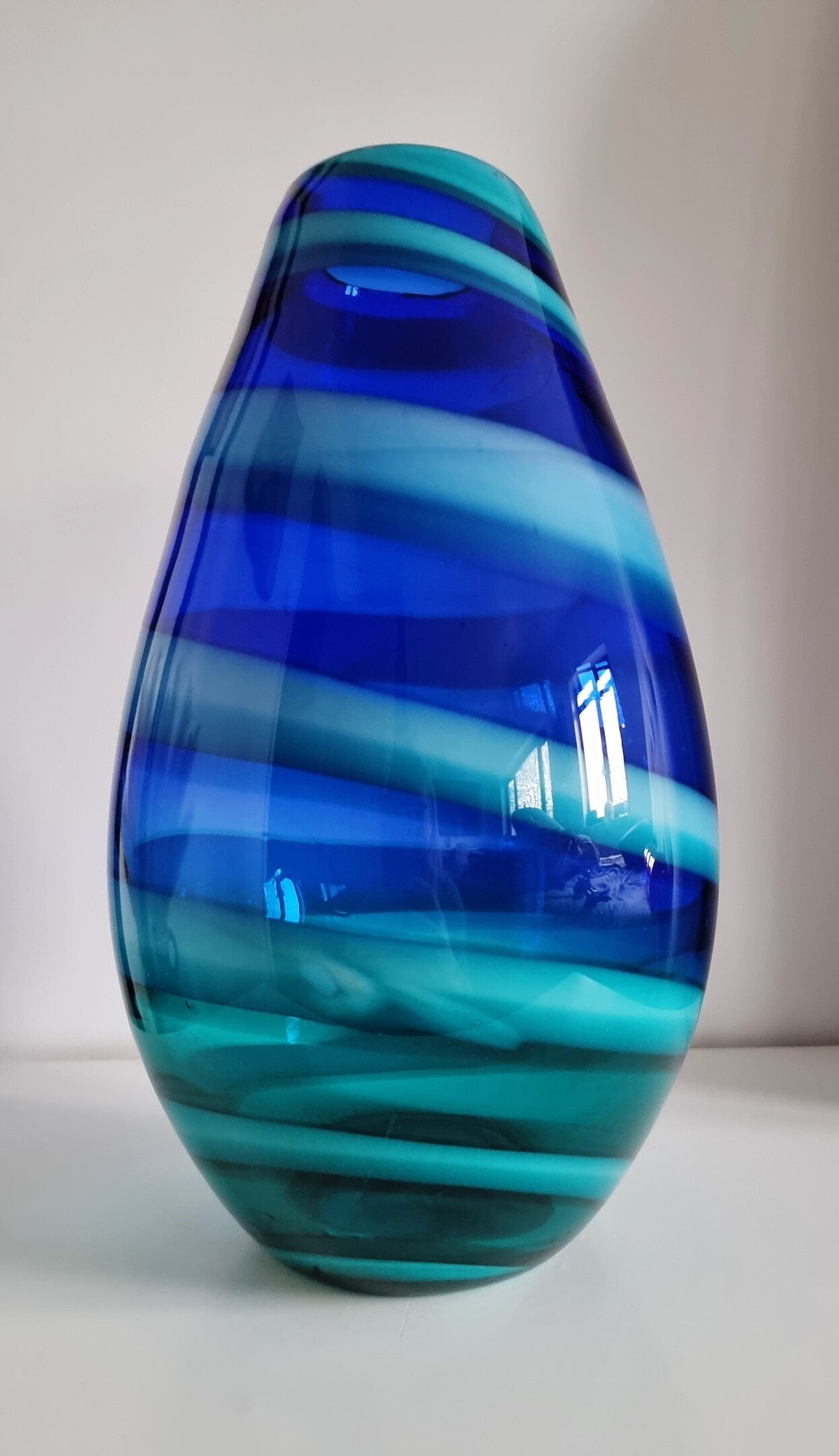 Vintage Blue Swirl Art Glass Vase