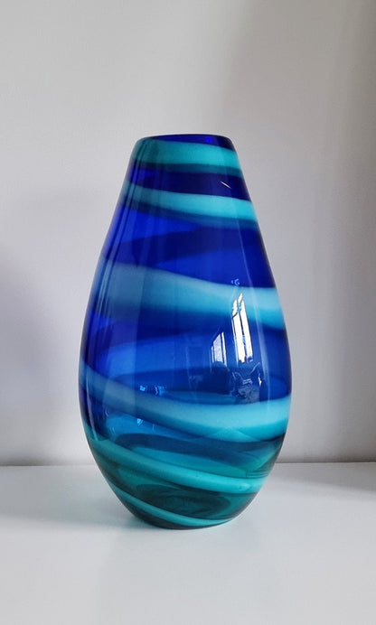 Vintage Blue Swirl Art Glass Vase