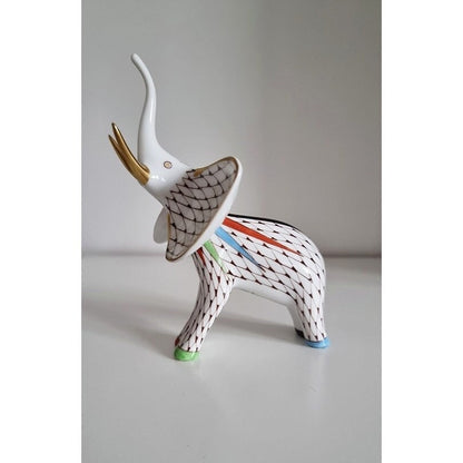 Vintage Hungarian Hollóháza "Fishnet" Porcelain Elephant Figurine