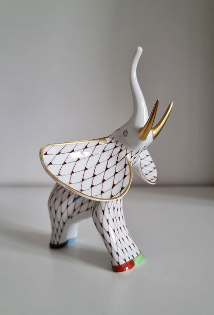 Vintage Hungarian Hollóháza "Fishnet" Porcelain Elephant Figurine