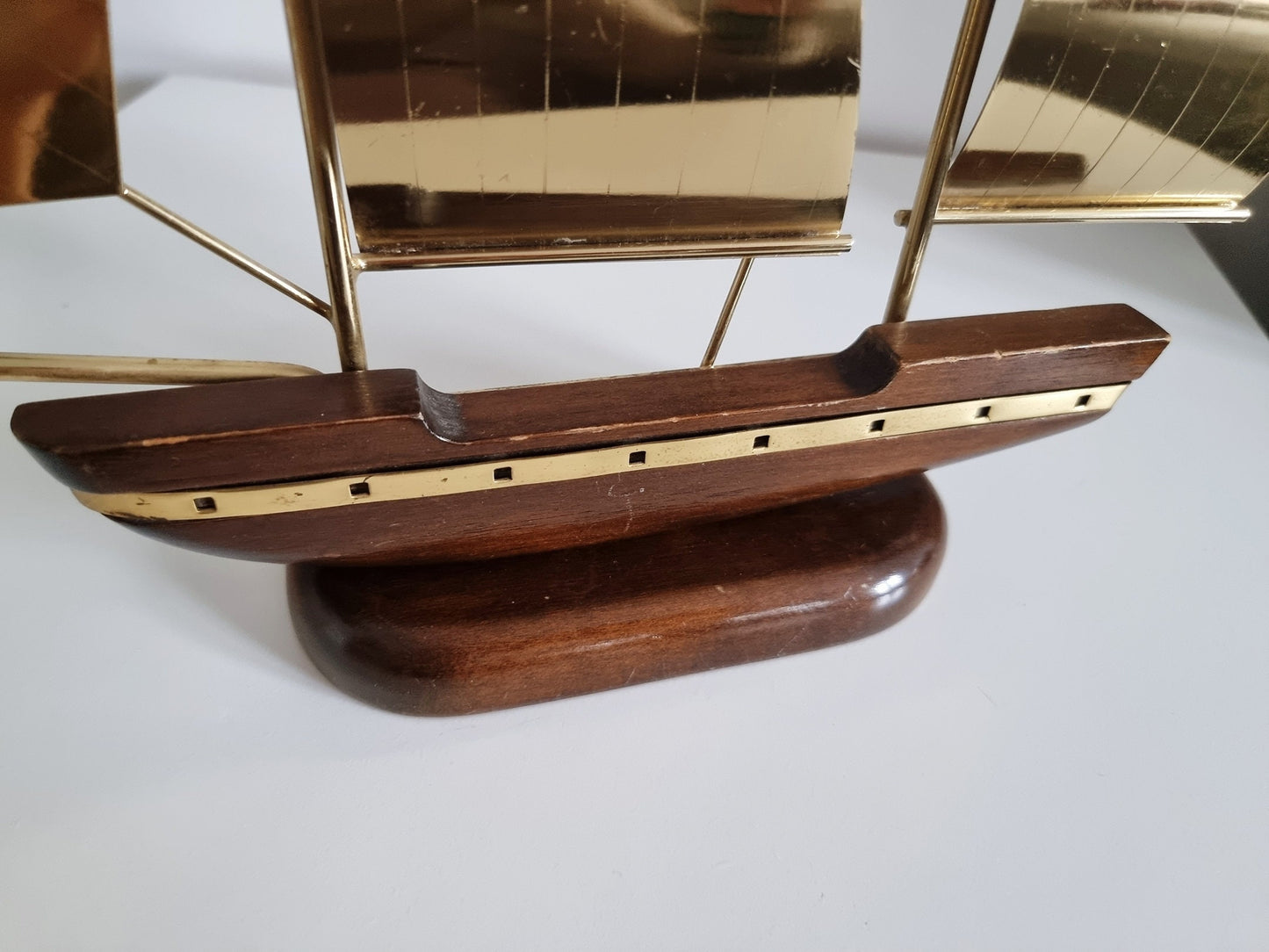 Vintage Brass & Wood Sailing Ship Sculpture