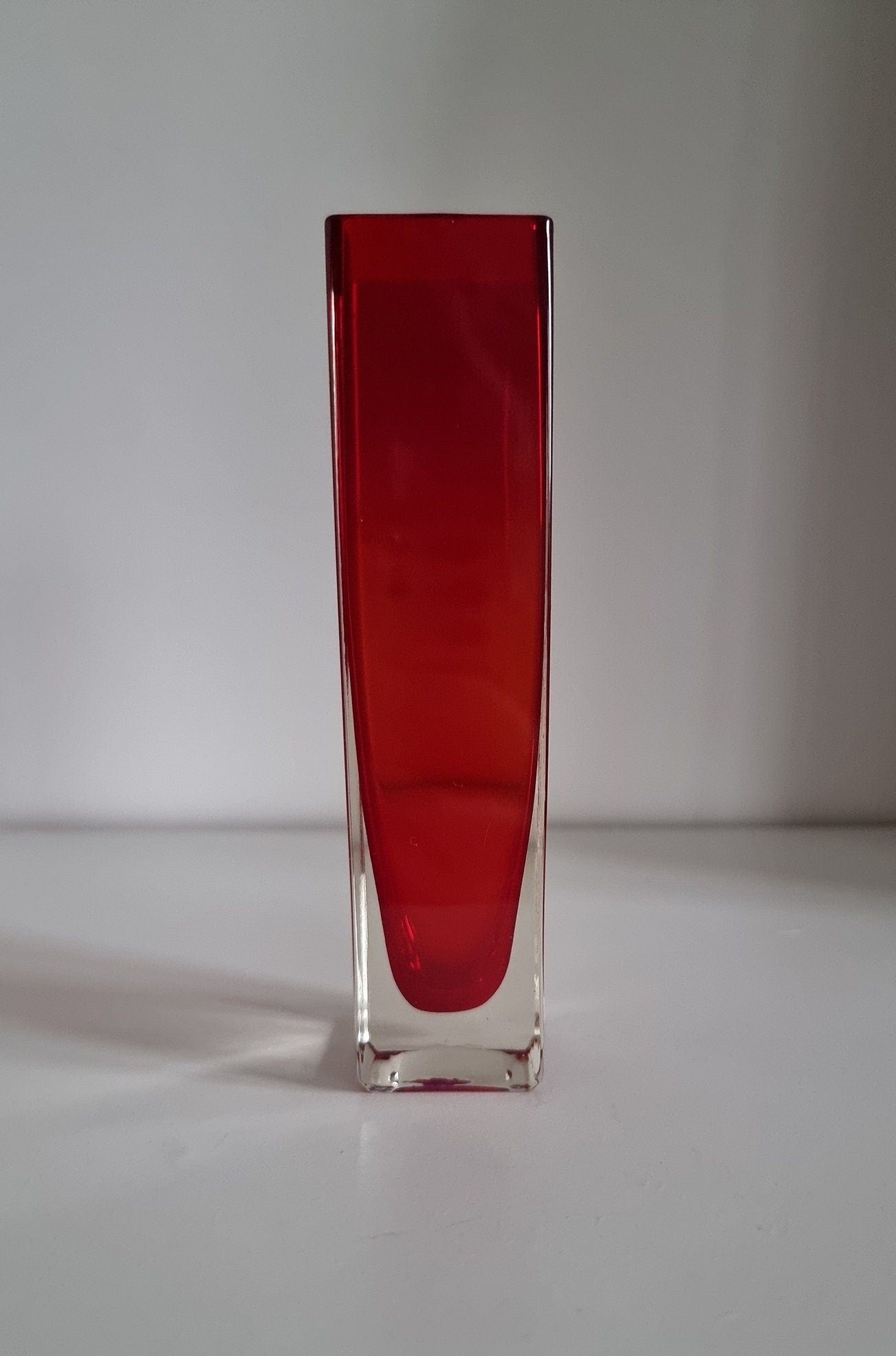 Vintage Japanese Red & Clear Glass Vase