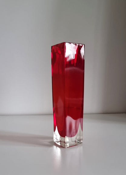 Vintage Japanese Red & Clear Glass Vase