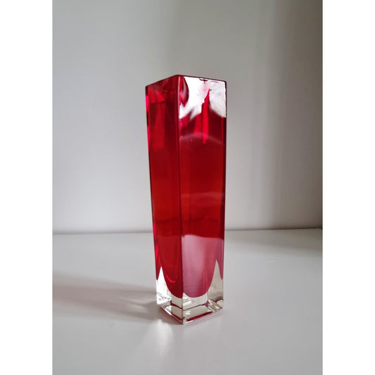 Vintage Japanese Red & Clear Glass Vase