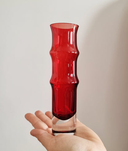 MCM Aseda Swedish Red Glass Bamboo Vase by Bo Borgstrom