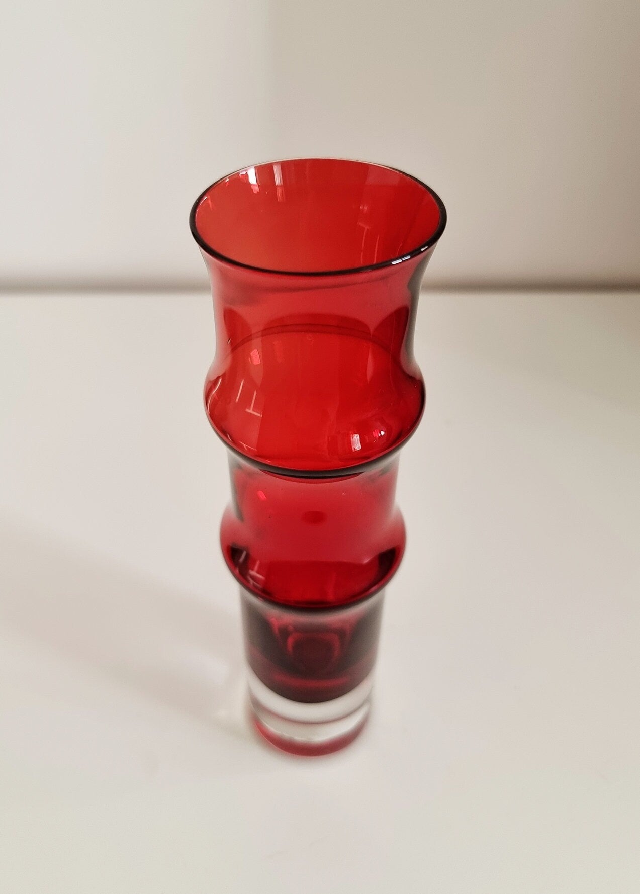 MCM Aseda Swedish Red Glass Bamboo Vase by Bo Borgstrom