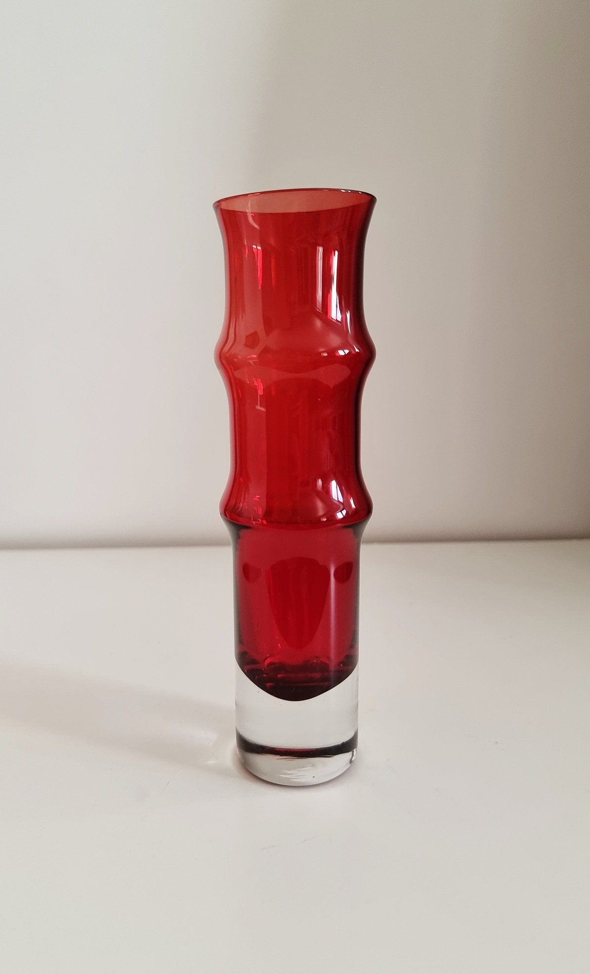 MCM Aseda Swedish Red Glass Bamboo Vase by Bo Borgstrom