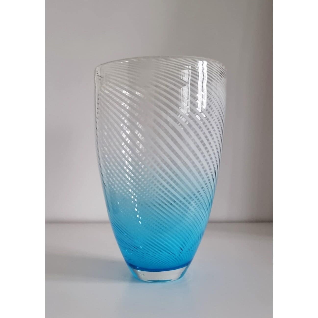 Mid-Century Murano Blue & White Striped Italian Art Glass Vase