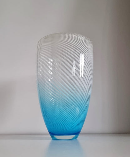 Mid-Century Murano Blue & White Striped Italian Art Glass Vase