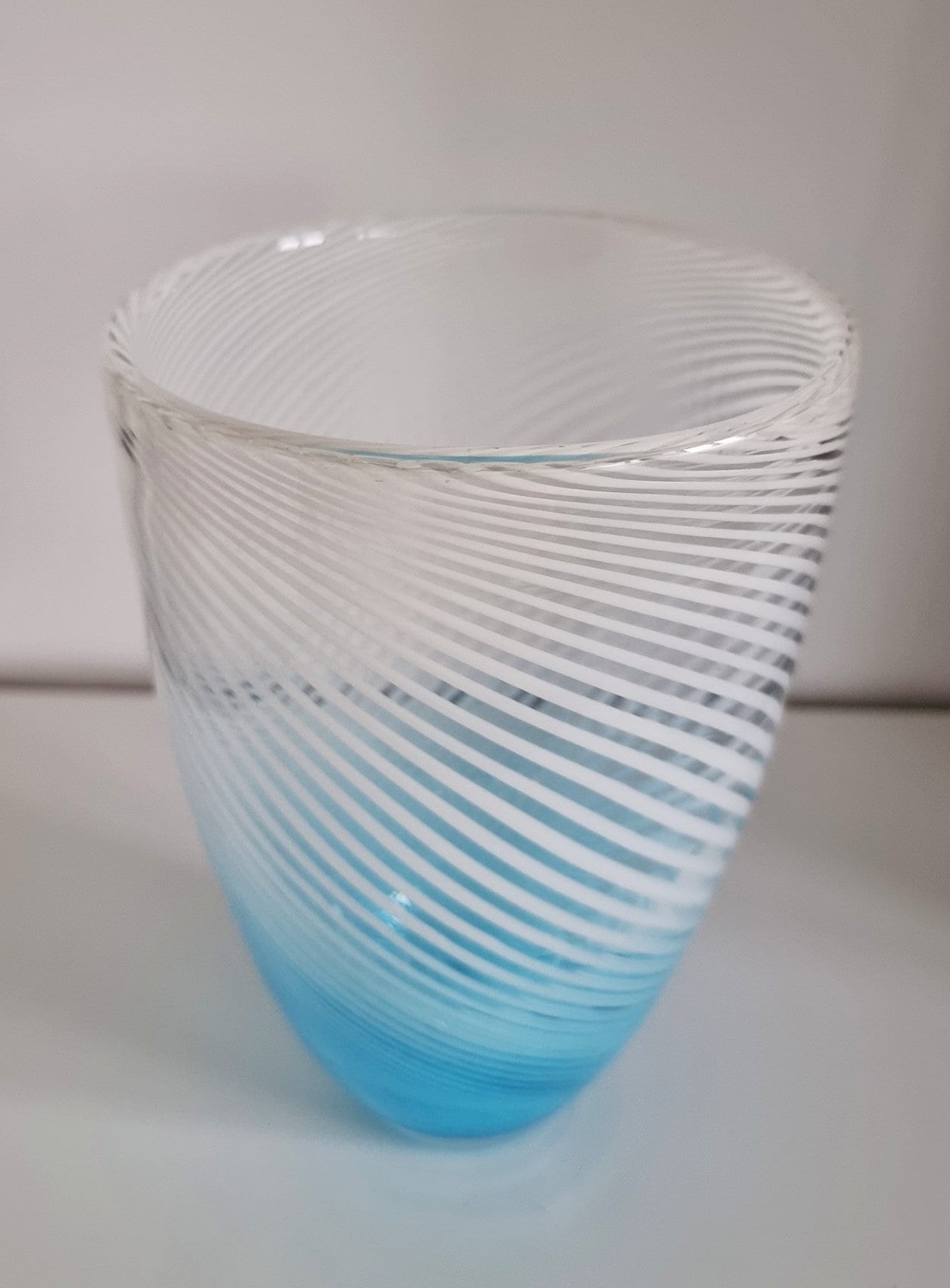 Mid-Century Murano Blue & White Striped Italian Art Glass Vase