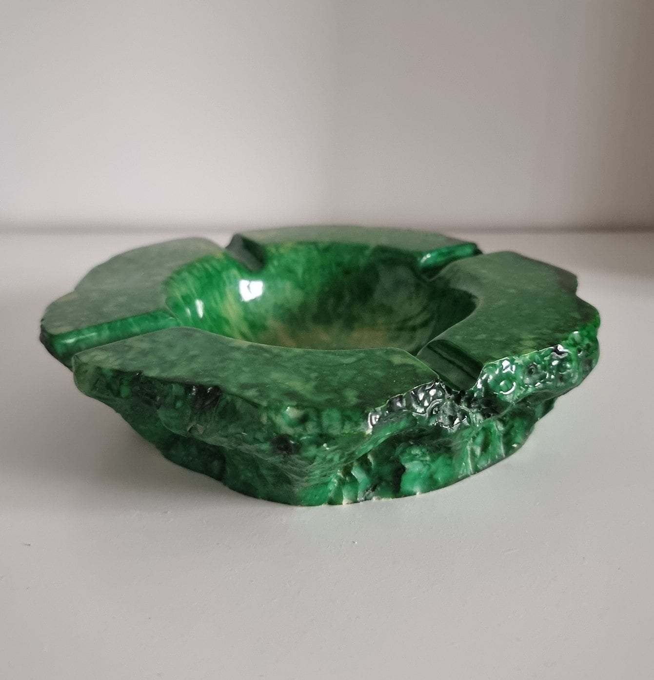Mid-Century Green Alabaster Stone Ashtray, Made In Italy 1960's