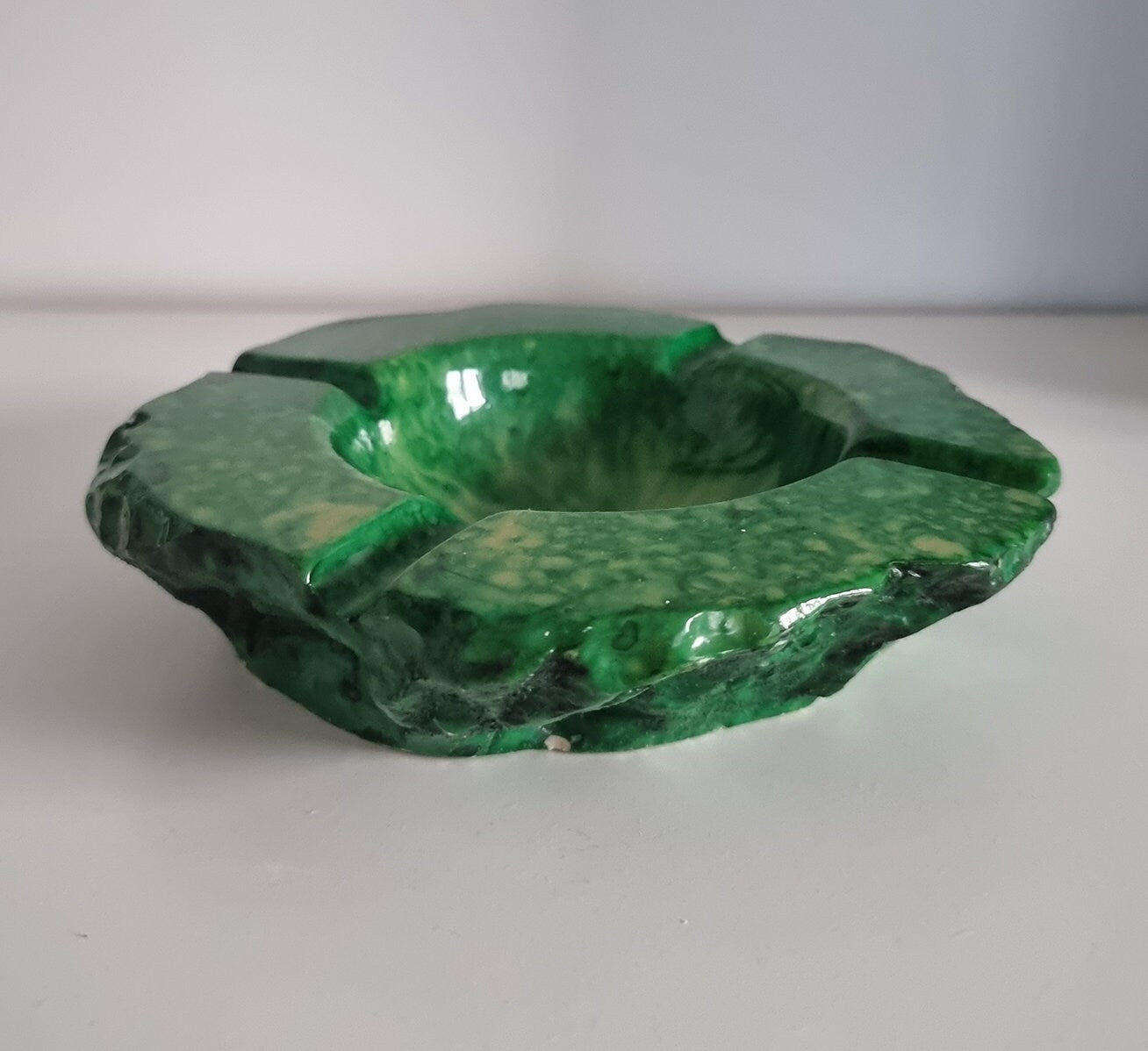 Mid-Century Green Alabaster Stone Ashtray, Made In Italy 1960's