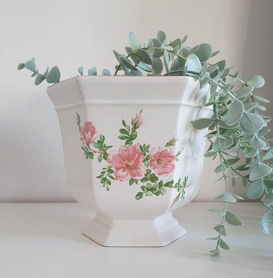 Vintage Hexagonal Footed Planter/Plant Pot In Floral Design