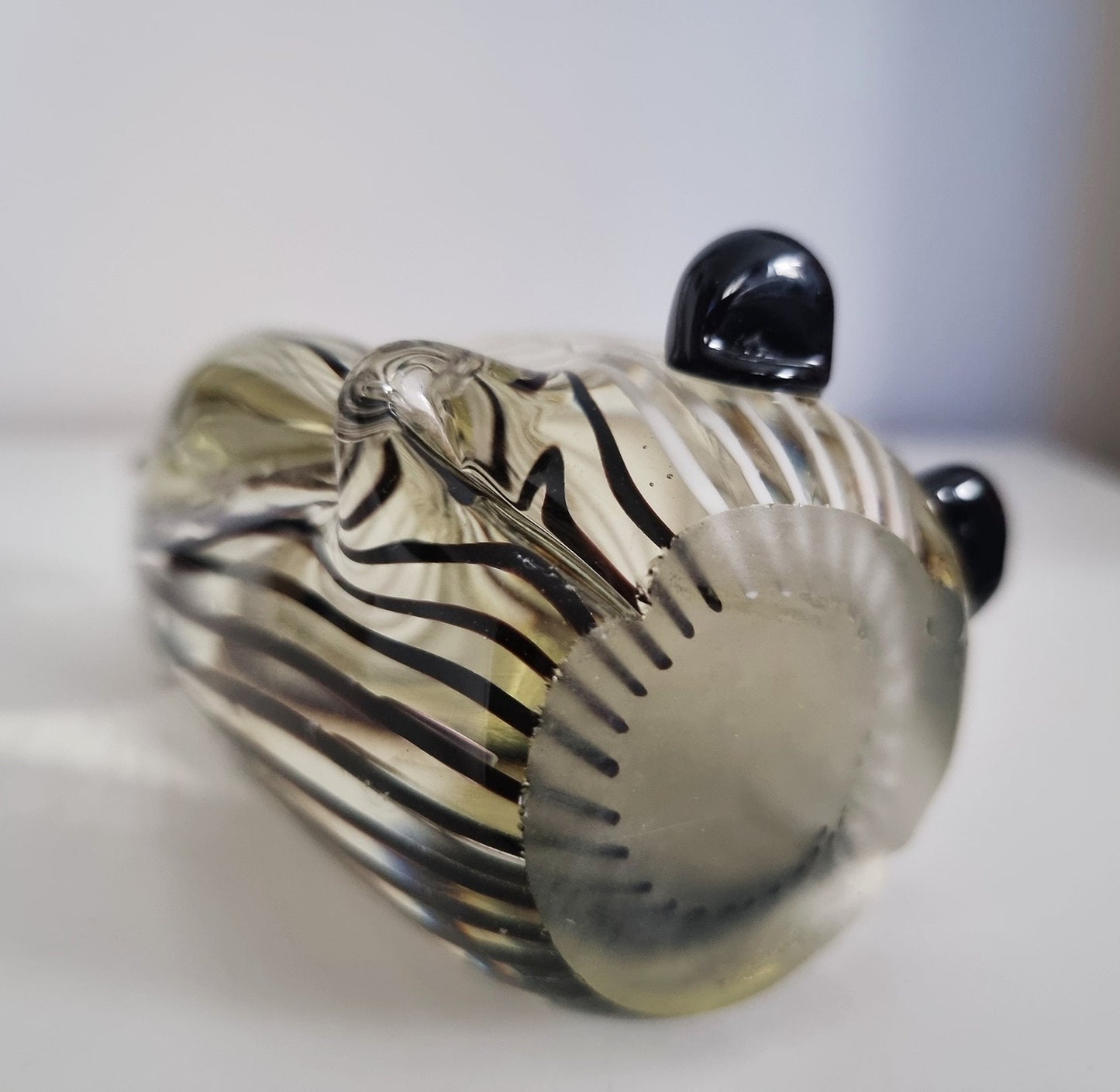 Mid-Century Black & White Striped Glass Penguin Sculpture