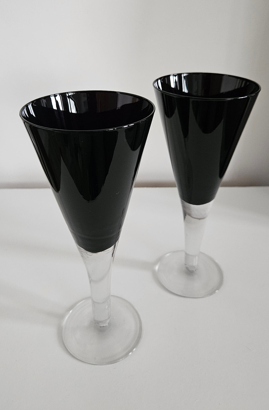 Pair Of Vintage Black & Clear Champagne/Wine/Coctail Glasses