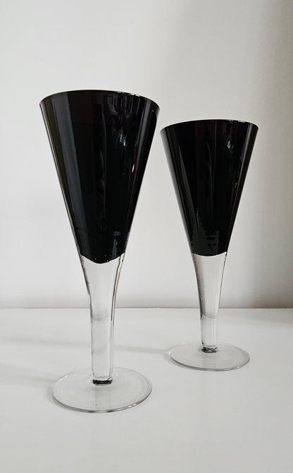 Pair Of Vintage Black & Clear Champagne/Wine/Coctail Glasses