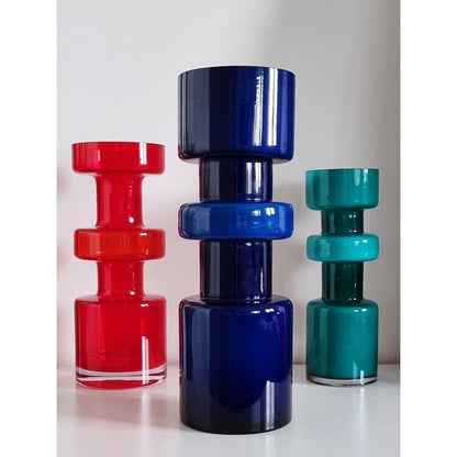 Retro Design Navy Hooped Cased Glass Vase