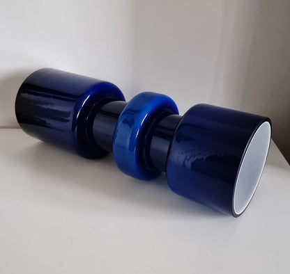 Retro Design Navy Hooped Cased Glass Vase