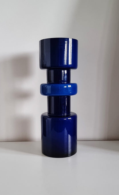 Retro Design Navy Hooped Cased Glass Vase