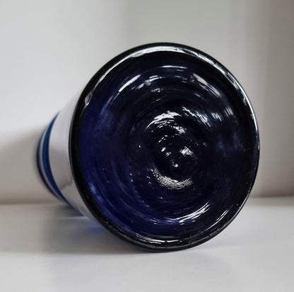 Retro Design Navy Hooped Cased Glass Vase