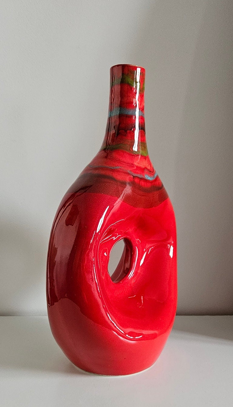 Retro Italian Art Pottery Vase With A Hole In The Middle