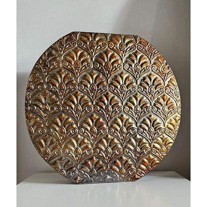 Large Decorative Metal Vase With Embossed Design
