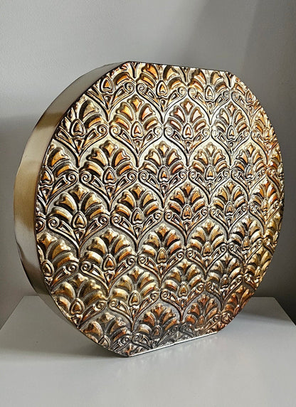 Large Decorative Metal Vase With Embossed Design
