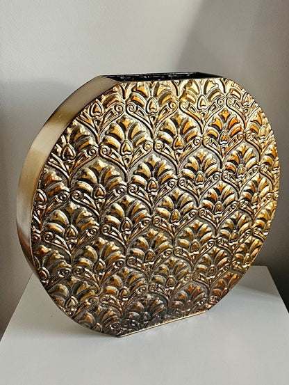 Large Decorative Metal Vase With Embossed Design