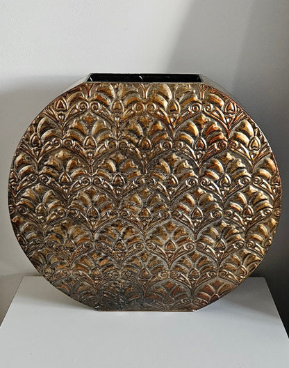 Large Decorative Metal Vase With Embossed Design