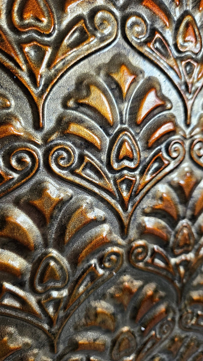 Large Decorative Metal Vase With Embossed Design