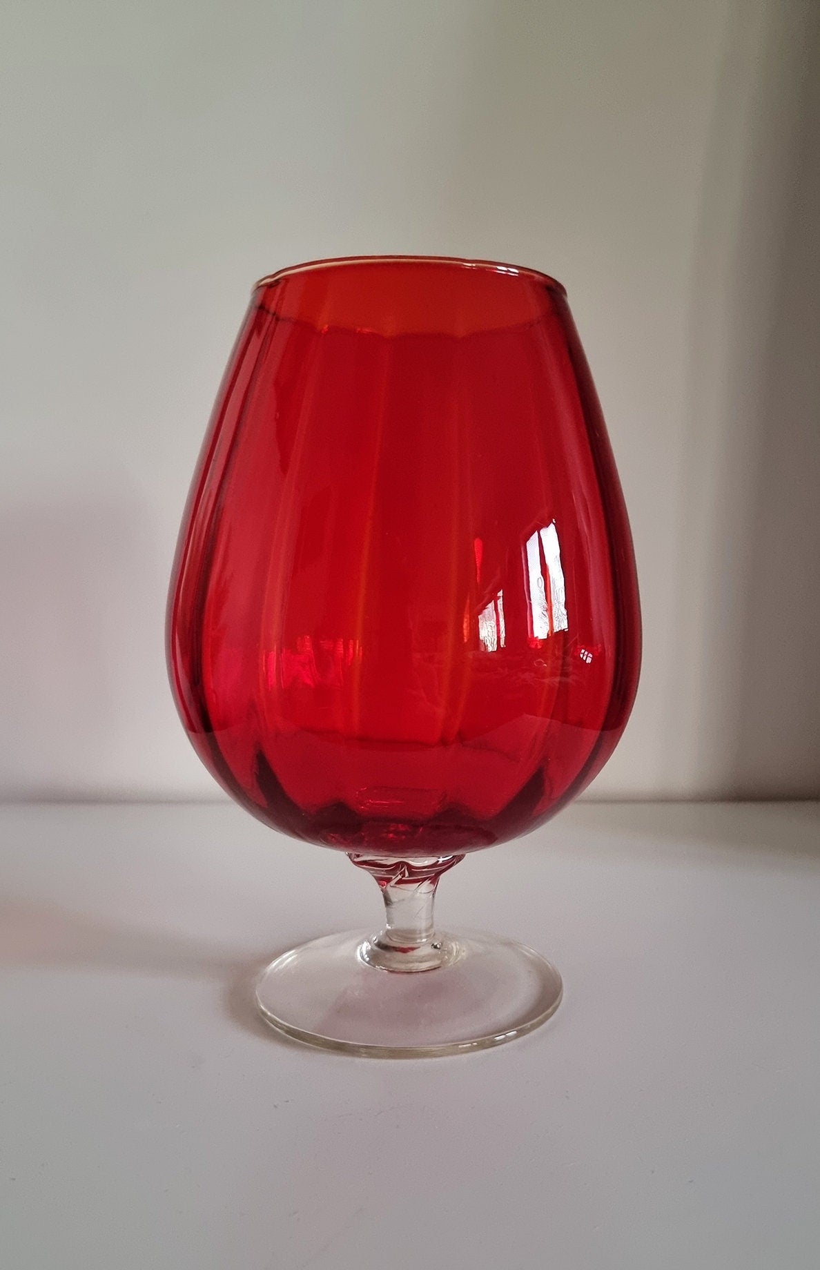 Vintage Italian Empoli Red Optic Glass Vase