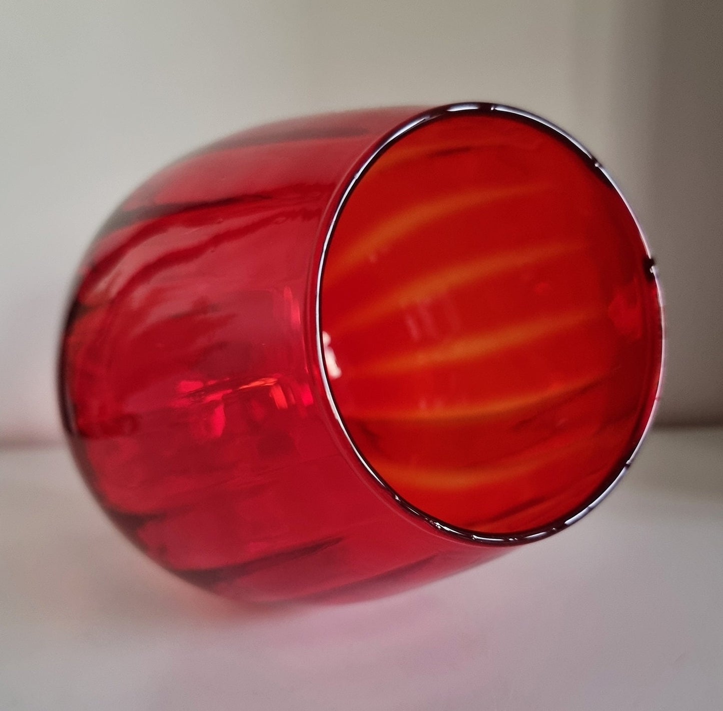 Vintage Italian Empoli Red Optic Glass Vase