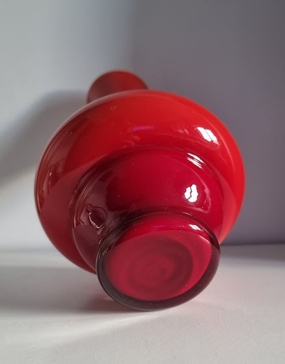 Mid-Century Modern Red Hooped Cased Glass Vase