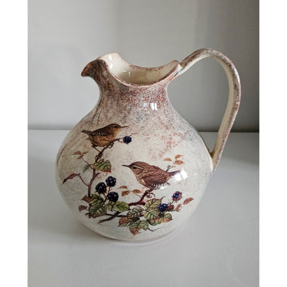 Vintage Ceramic Jug/Vase With Floral & Bird Motifs