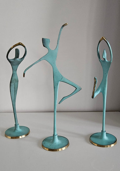 Vintage Set Of Three Painted Brass Dancer/Ballerina Figures