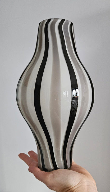 Mid-Century Retro Striped Art Glass Vase