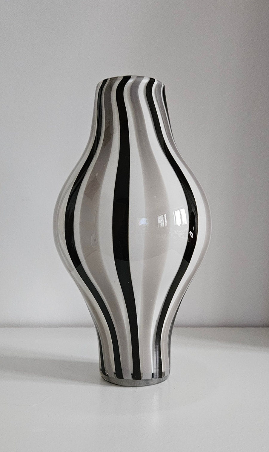 Mid-Century Retro Striped Art Glass Vase