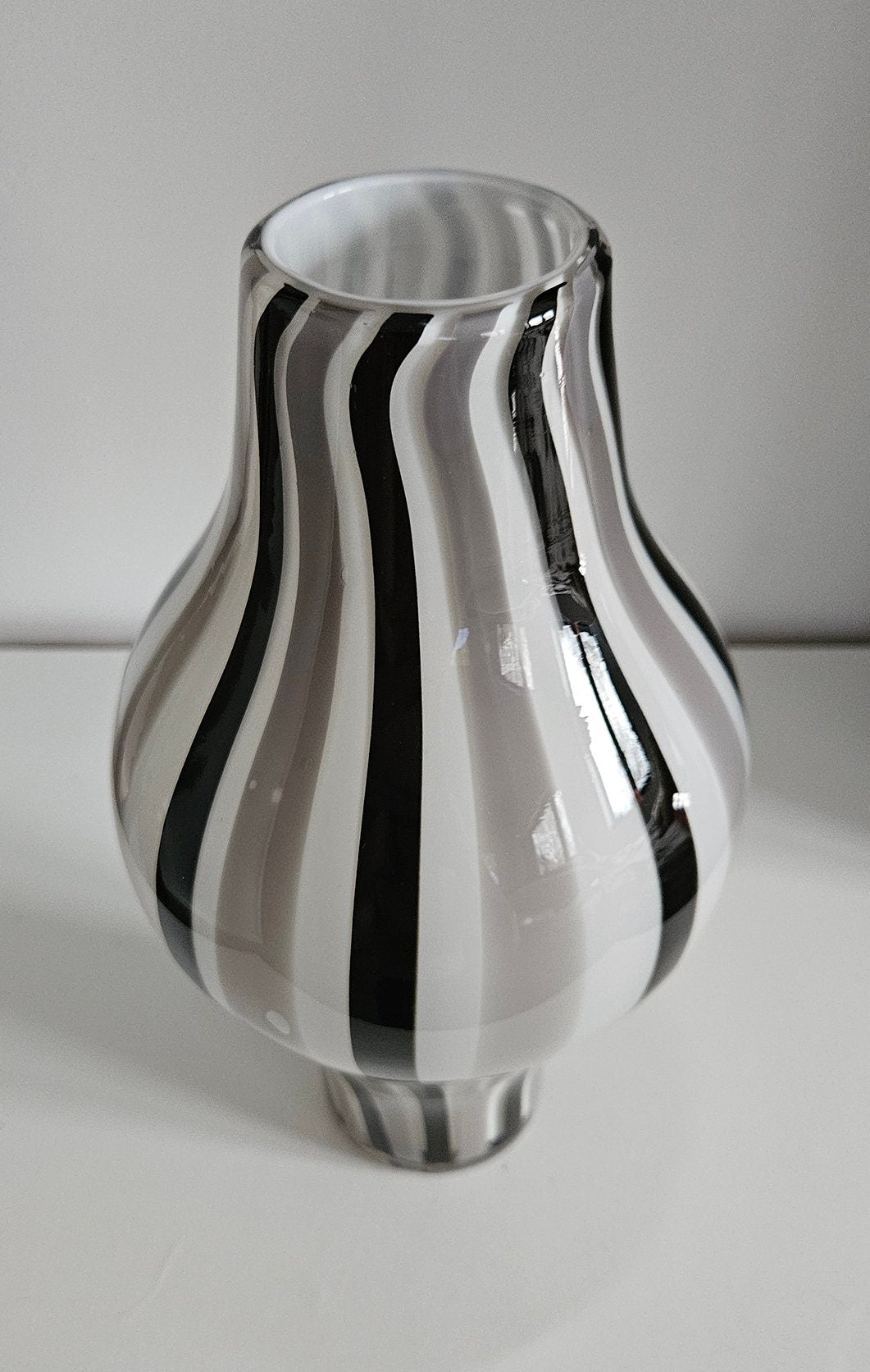 Mid-Century Retro Striped Art Glass Vase