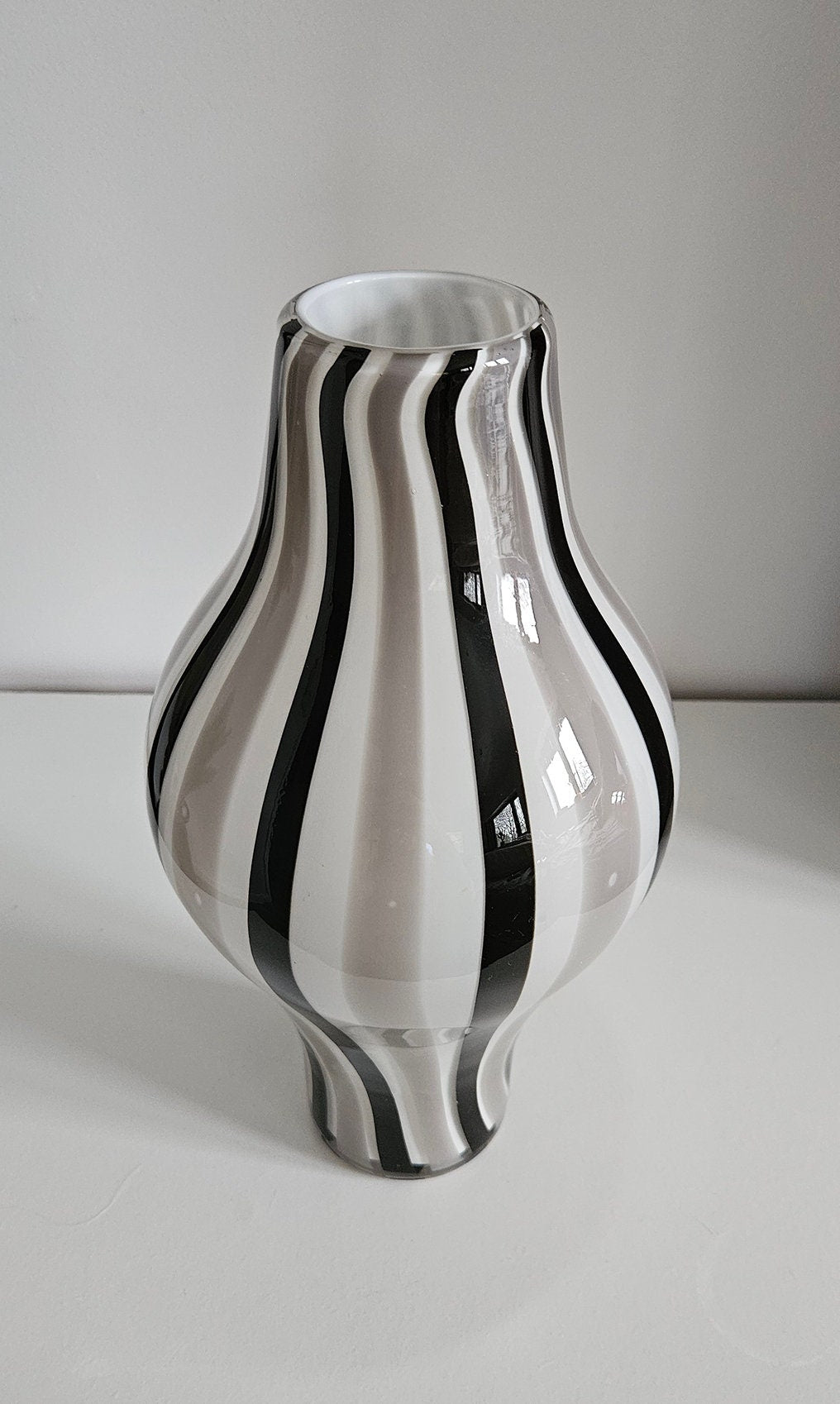 Mid-Century Retro Striped Art Glass Vase