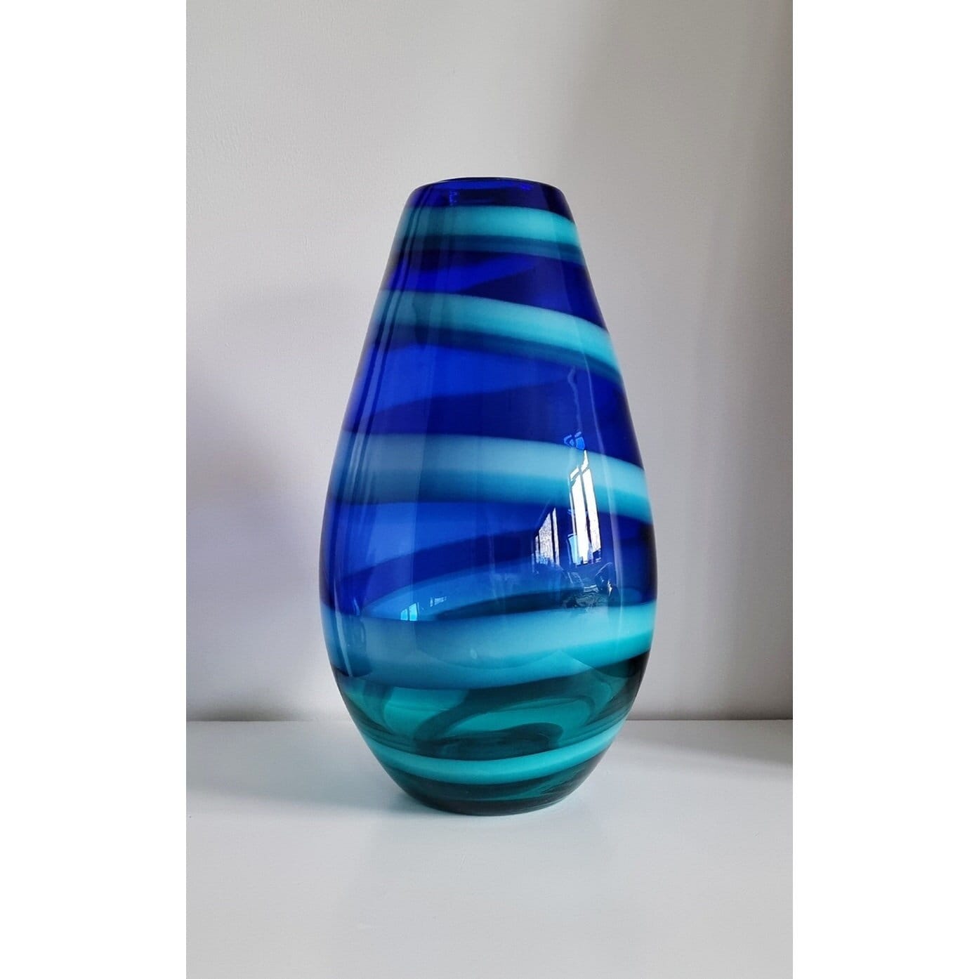 Vintage Blue Swirl Art Glass Vase