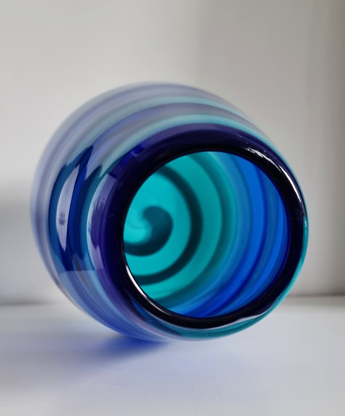 Vintage Blue Swirl Art Glass Vase