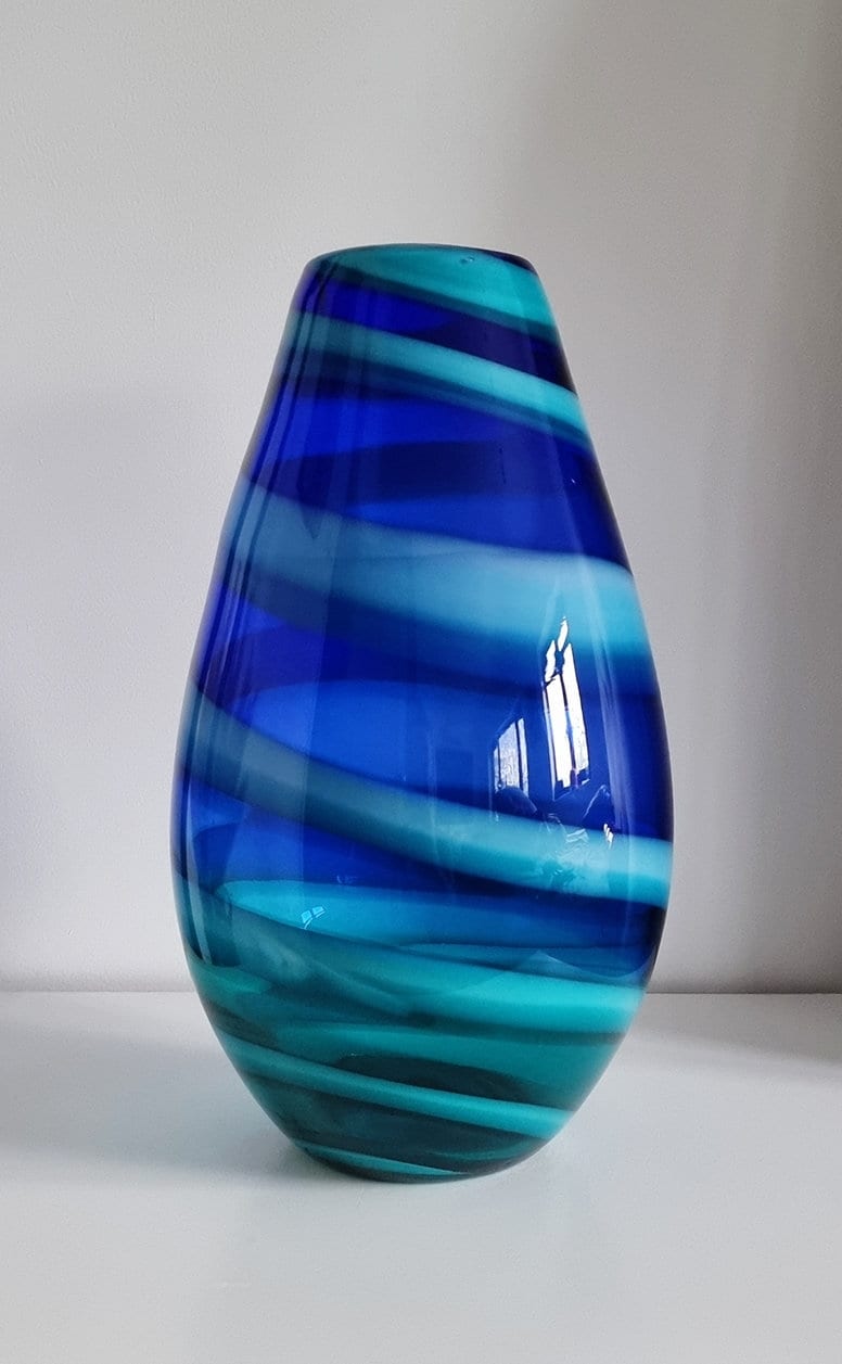 Vintage Blue Swirl Art Glass Vase