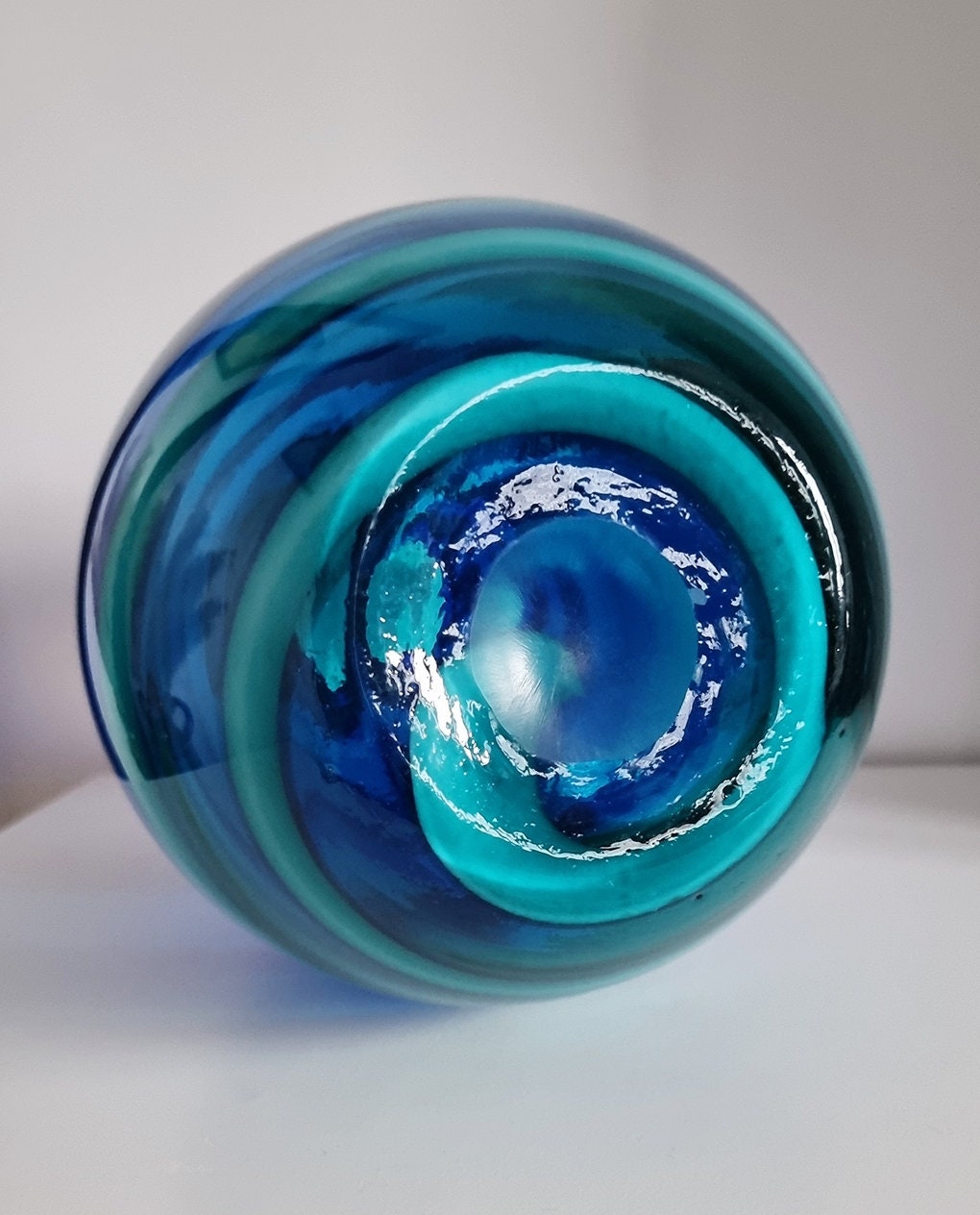 Vintage Blue Swirl Art Glass Vase