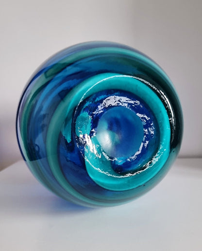 Vintage Blue Swirl Art Glass Vase