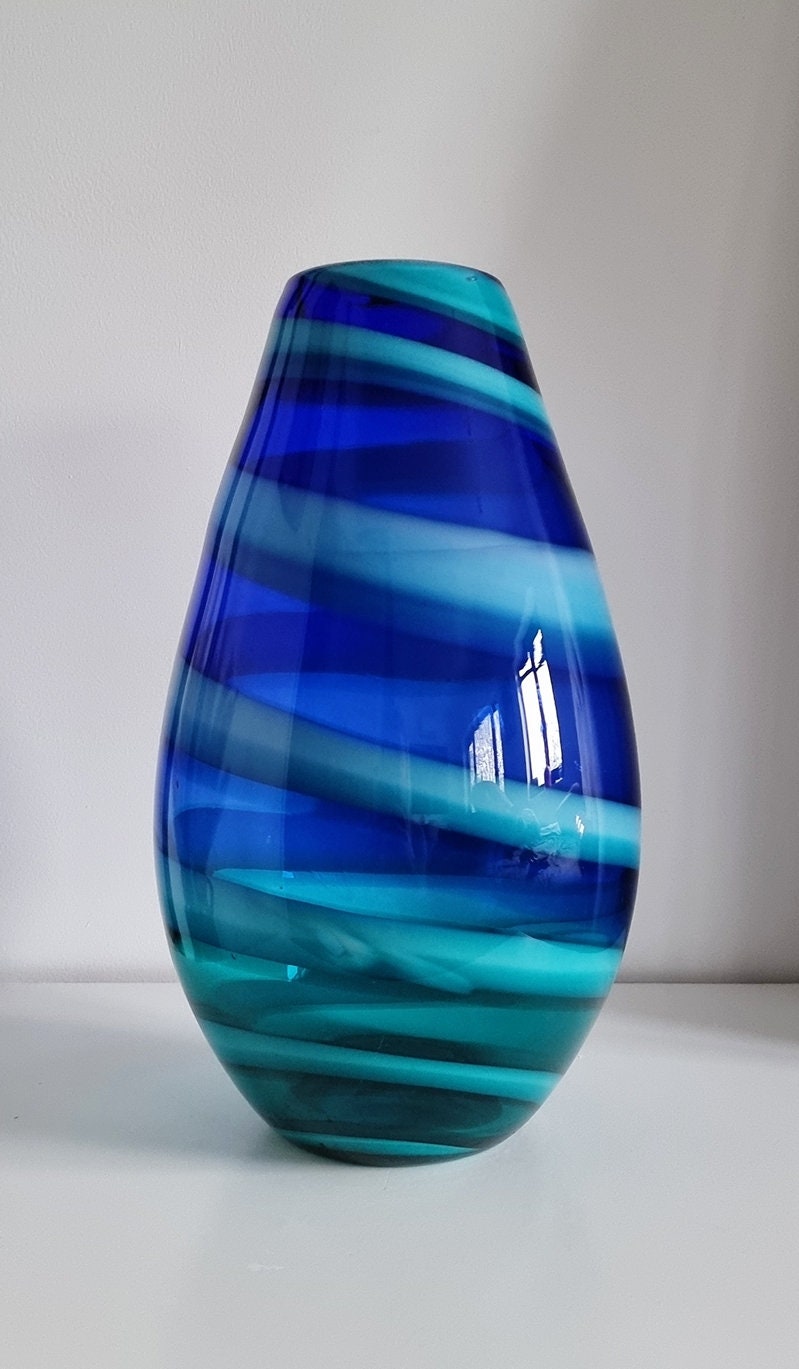 Vintage Blue Swirl Art Glass Vase